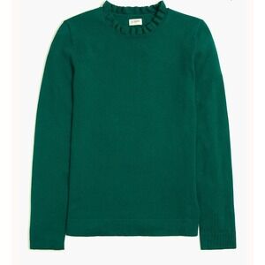 J.Crew Women Large Green Ruffle Neck Cotton Sweater Long Sleeve Pullover